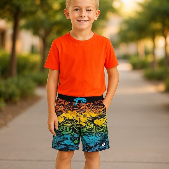 Laguna Boys Swim Trunks Sz M 10 12 Multi Palm Black Yellow Blue Green NEW - Picture 1 of 9